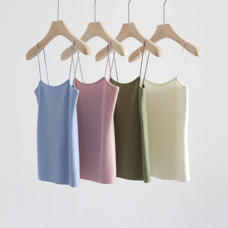 ニット レディース 秋冬 ニットキャミソール スリムフィット 無地 トップス インナーウェア 松針グリー..