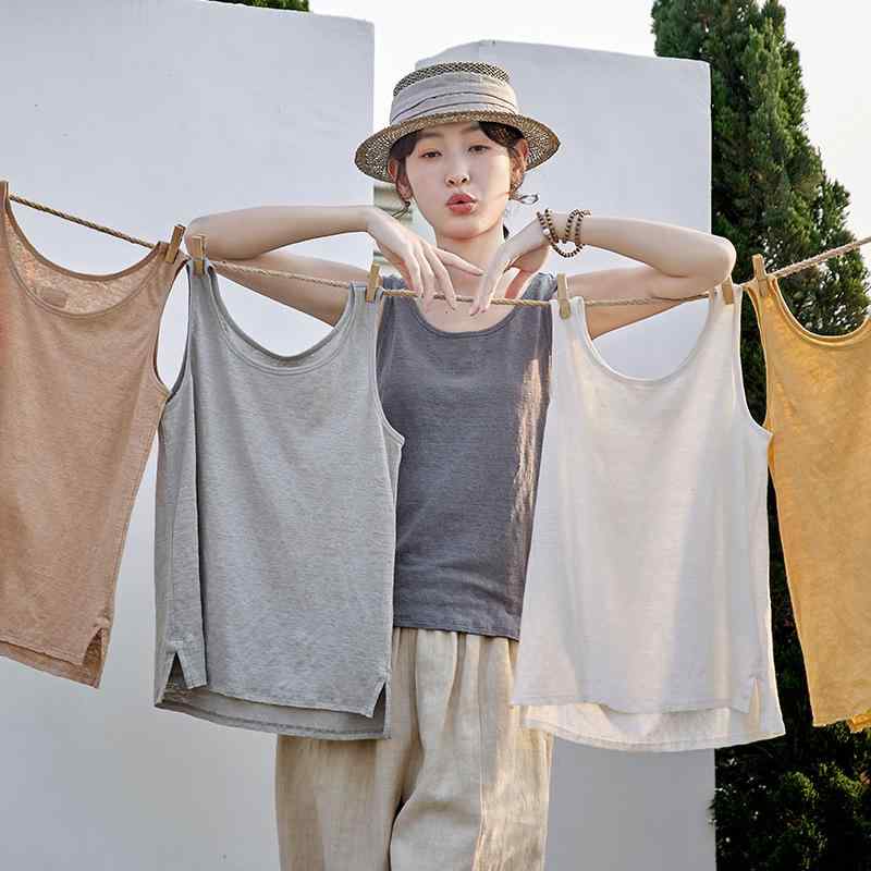 タンクトップ レディース 婦人服 ハンマ 竹繊維 背心 カットソー 丸首 通勤 重ね着 インナー 深青色 カ..