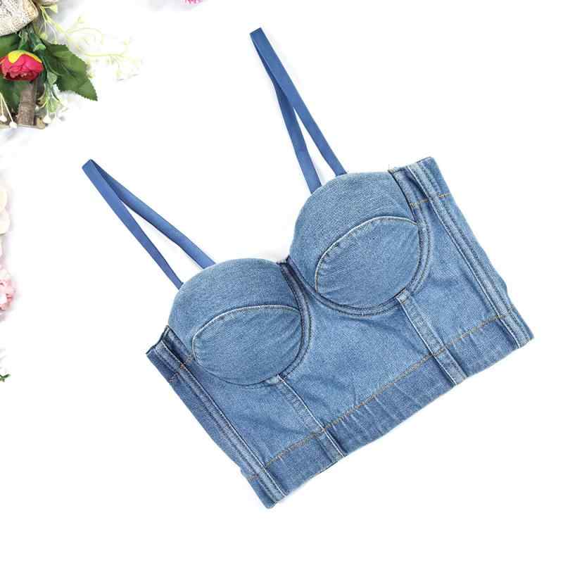 キャミソール レディース デニム ダメージ加工 接触冷感 ストレッチ 3/4カップ 寄せ上げ ブラトップ チ..