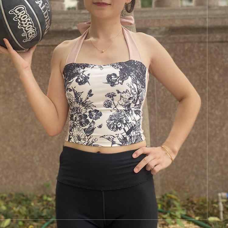 ヨガウェア レディース 春夏 花柄 スポーツブラ カップ付き 背中開き リボン トレーニングウェア ノー..