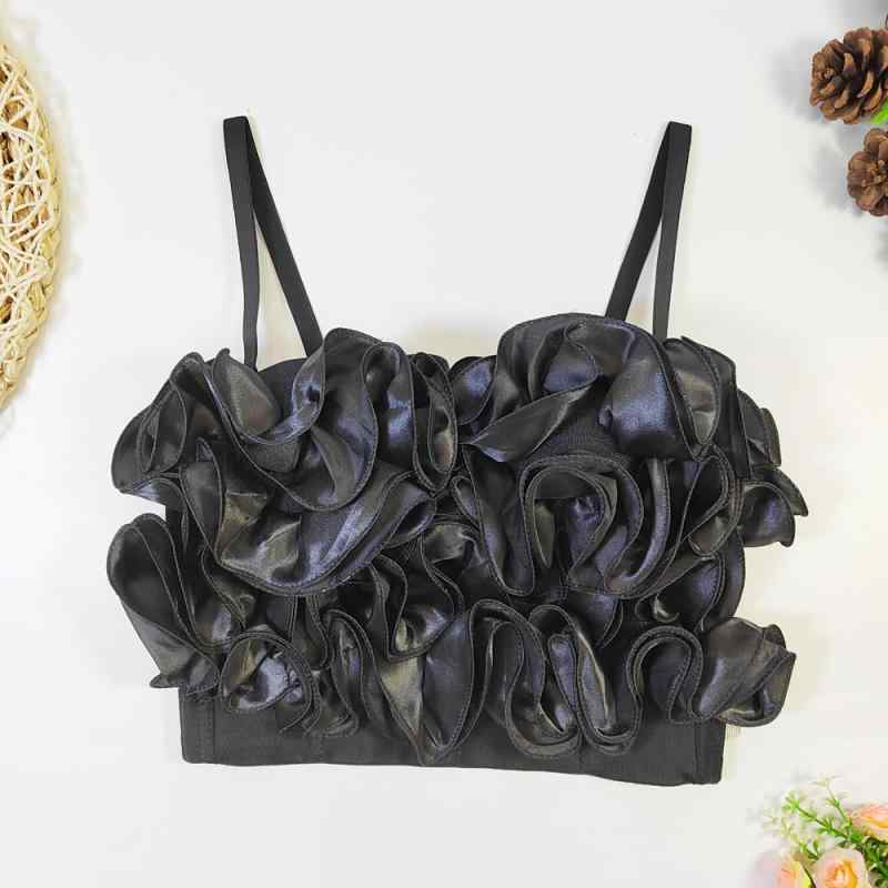 キャミソール レディース ビスチェ ポリエステル 接触冷感 波状フリル ショート丈 補正 寄せ上げ ブラ..