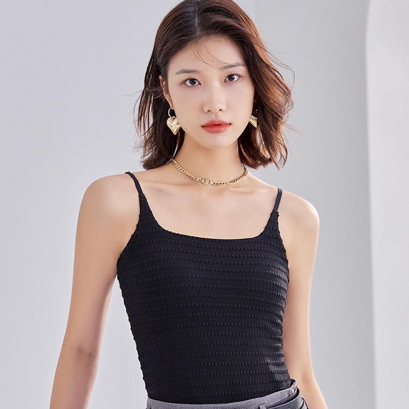 キャミソール レディース トップス インナー カップ付き ポリエステル 接触冷感 吸湿速乾 薄手 スクエアネック 黒 白 ピンク系 イエロー