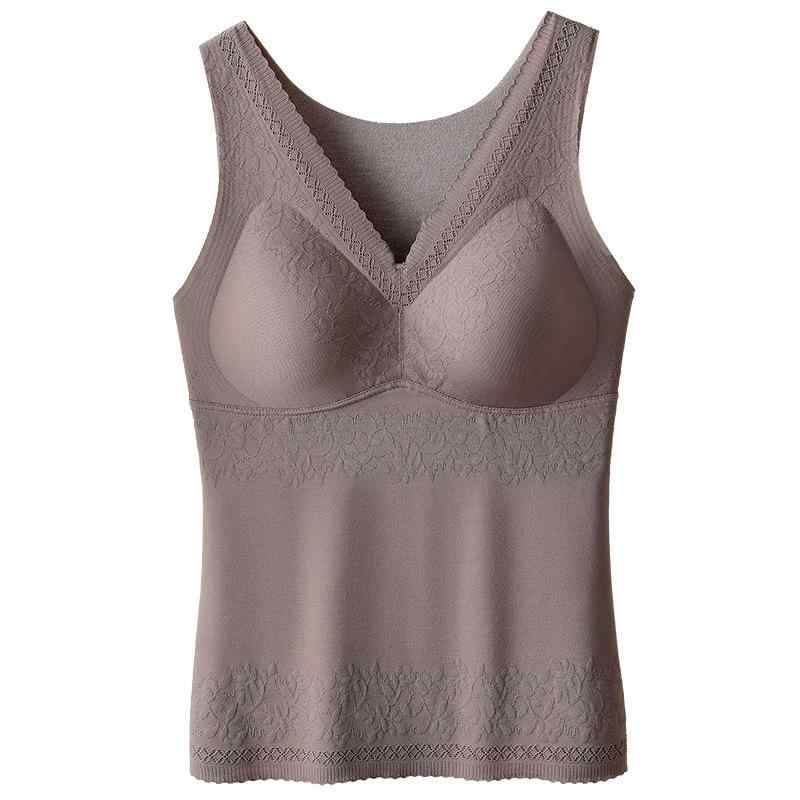 インナー レディース Vネック あったかインナー 裏起毛 キャミソール 肌着 保温 防寒 無縫製 伸縮性 ベージュ ブラック ブラウン M L XL