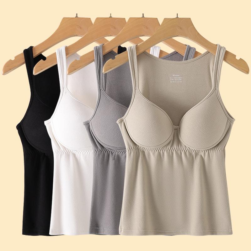 インナー レディース 秋冬 裏起毛 カップ付き タンクトップ 再生繊維 あったか 保温 Uネック 無袖 肌着 黒 白 ベージュ グレー2