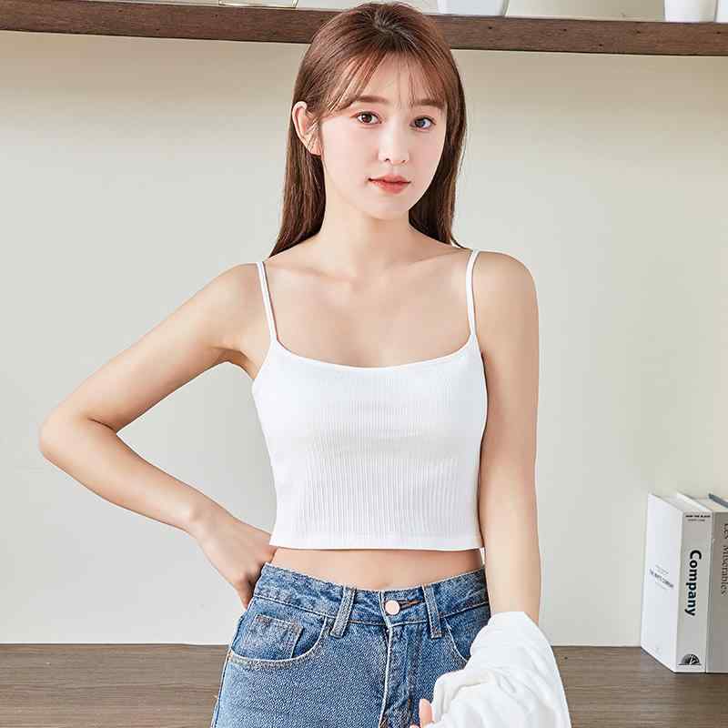 タンクトップ レディース インナー付き ニット 綿100% キャミソール 白 黒 秋色 黄色 少女風 接触冷感 吸湿速乾 S M L XL