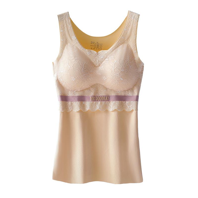 タンクトップ レディース レース キャミソール カップ付き 接触冷感 美背 薄手 インナー 伸縮性 吸湿速乾 肌着 部屋着 普段使い 黒 ベージュ系2