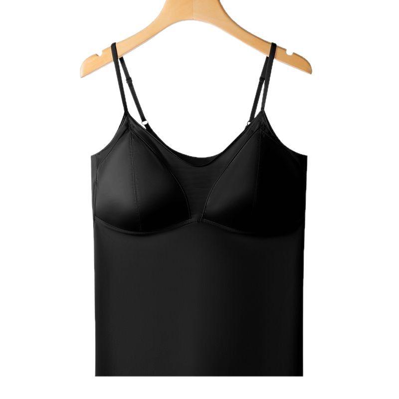 タンクトップ レディース 大きいサイズ ランジェリー 絹 サテン スリップ インナー キャミソール 接触冷感 吸湿速乾 無地 黒 白 シャンパンゴールド 春夏 秋冬