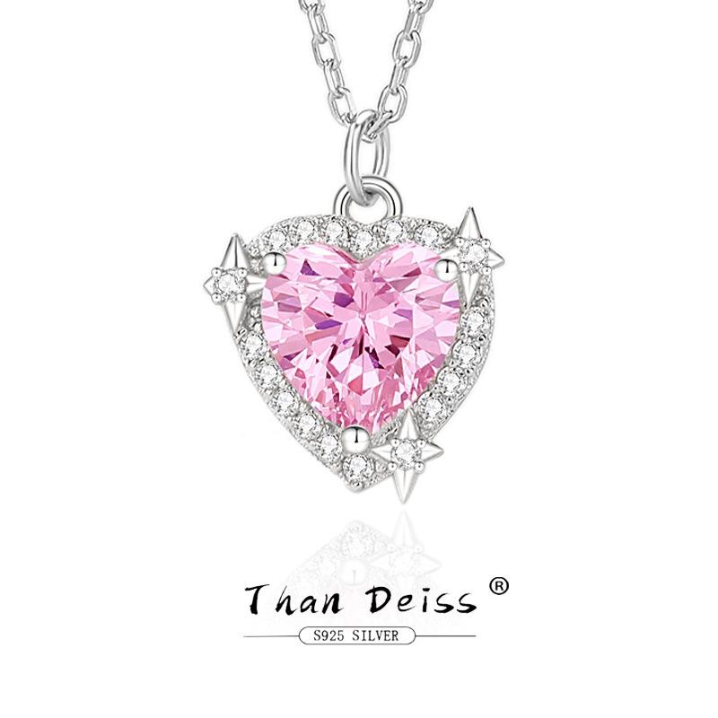 ネックレス レディース シルバー925 ピンク 愛心 ハート ジルコニア 鎖骨 チェーン かわいい ガーリー