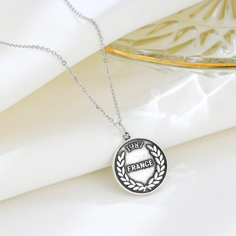 ネックレス レディース S925 シルバー コイン ペンダント 幾何学模様 レトロ ヴィンテージ O字チェーン 銀 アクセサリー ジュエリー おしゃれ かわいい エレガント 上品 パーティー お呼ばれ(4)