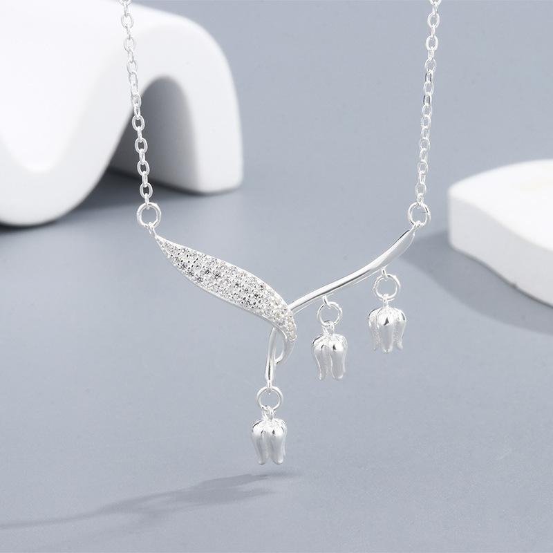 ネックレス レディース シルバー925 小枝 リーフ 花 鎖骨 森ガール インスタ エレガント ペンダント クロスチェーン シルバーアクセサリー(4)