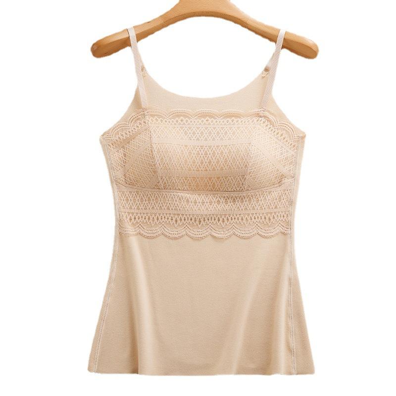 ベスト レディース 裏起毛 接触温感 暖か インナー レース 調整可能 タンクトップ 肌着 女性 婦人 無地 ブラック ベージュ カーキ