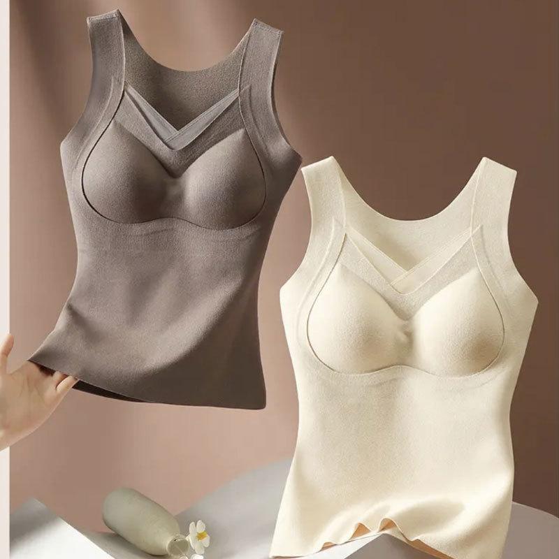 インナー レディース Vネック ブラトップ 一体型 カップ付き 保温 あったか 防寒 補正下着 磨毛 裏起毛 メッシュ ブラック ベージュ ブラウン レッド