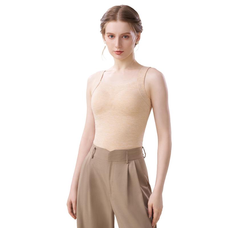 ベスト レディース 羊毛 カシミヤ シルク 胸パッド付き あったかインナー 裏起毛 厚手 肌着 Vネック トップス 部屋着 普段使い オリーブグリーン カーキ 蜜糖ピンク ブラック ダークブラウン パープル ベージュ M L XL 2XL