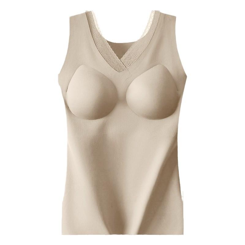 ベスト レディース 秋冬 保温 Vネック 接触冷感 レース インナー 肌着 下着 あったかグッズ 無地 ブラック ブラウン ベージュ 2XL 3XL
