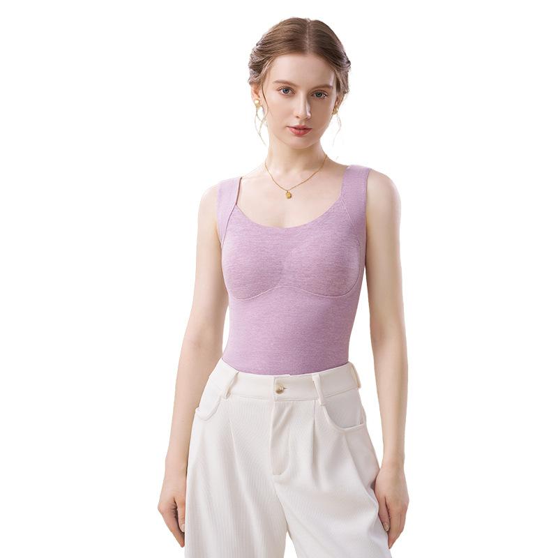 ベスト レディース 暖かブラトップ インナーウェア 肌着 ポリエステル 一体型パッド 快適 伸縮性 オリーブグリーン カーキ ピーチピンク ブラック コーヒー パープル ベージュ M L XL XXL 秋冬