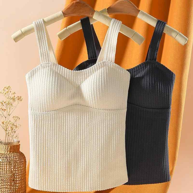 インナー レディース 保温ベスト 裏起毛 あったか Uネック キャミソール カップ付き 肌着 部屋着 トップス ポリエステル 無地 ブラック ベージュ ブルー