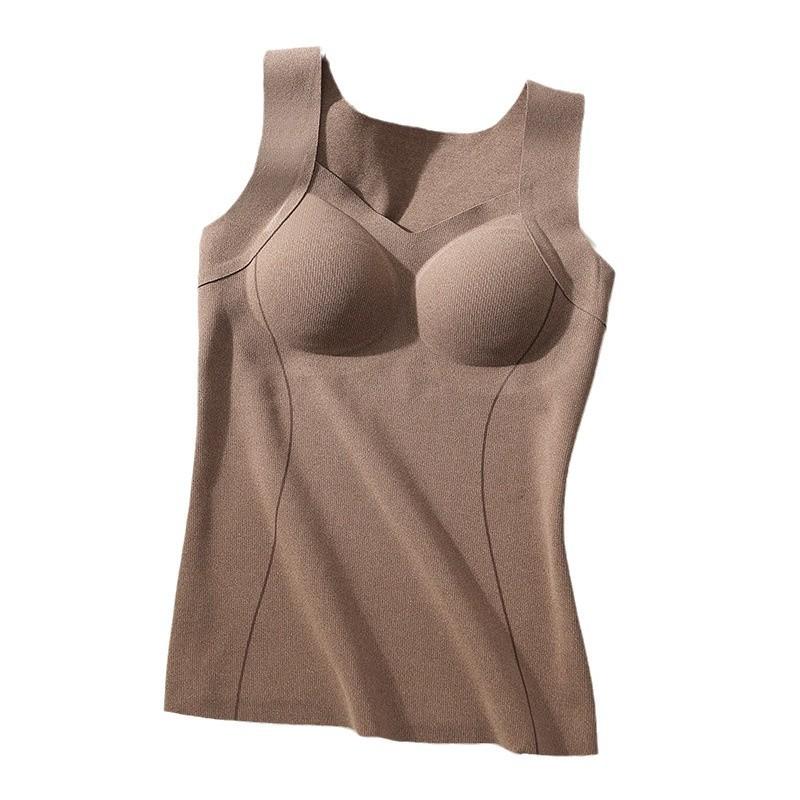 レディース 保温インナー 秋冬 Vネック キャミソール カップ付き ウール混 無地 肌色 黒色