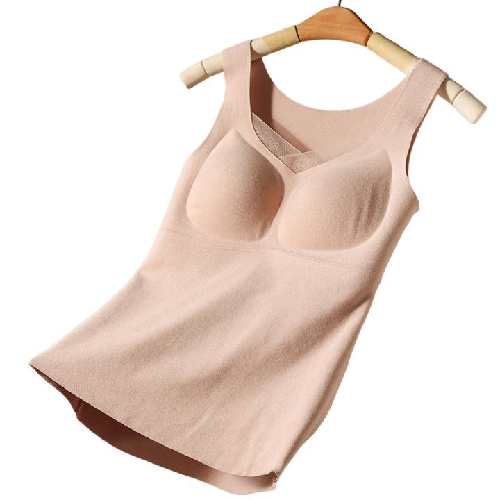 インナー レディース 保温タンクトップ Uネック カップ付き ポリエステル 無地 肌着 部屋着 普段使い ..