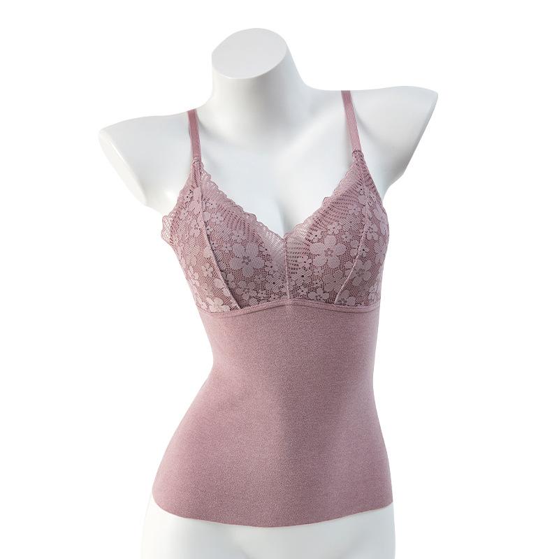 タンクトップ レディース 秋冬 保温インナー ウール 絹 シルク混紡 あったか 胸パッド付き Uネック 重ね着 肌色 黒 緑 紫