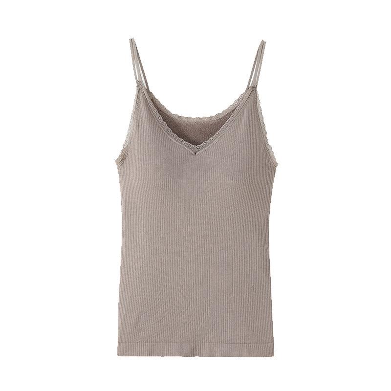 ベスト レディース 保温インナー Vネック 無縫製 シームレス 薄手 あったか 暖か 冷え対策 肩紐 細め スリムフィット2