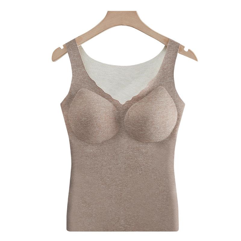 インナー レディース 暖かインナー 肌着 あったかインナー 保温インナー 背心 羊毛 カシミヤ 絹 再生繊維 Vネック カップ付き L XL XXL XXXL2