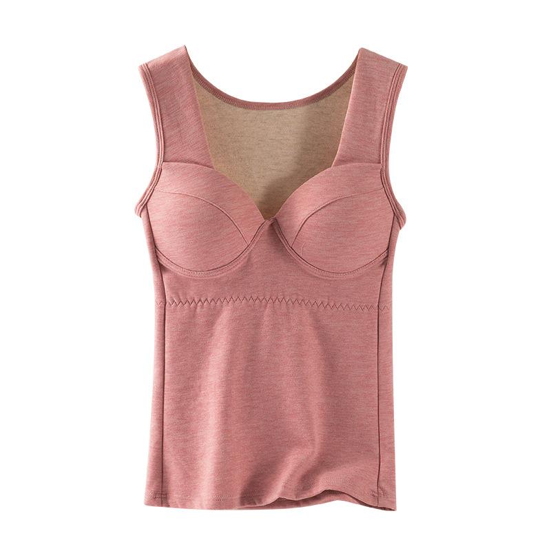 背心 レディース 秋冬 Vネック 接触温感 あったかインナー カップ付き 暖かトップス 防寒 肌着 女性用 下着 部屋着 普段使い 発熱インナー 徳絨