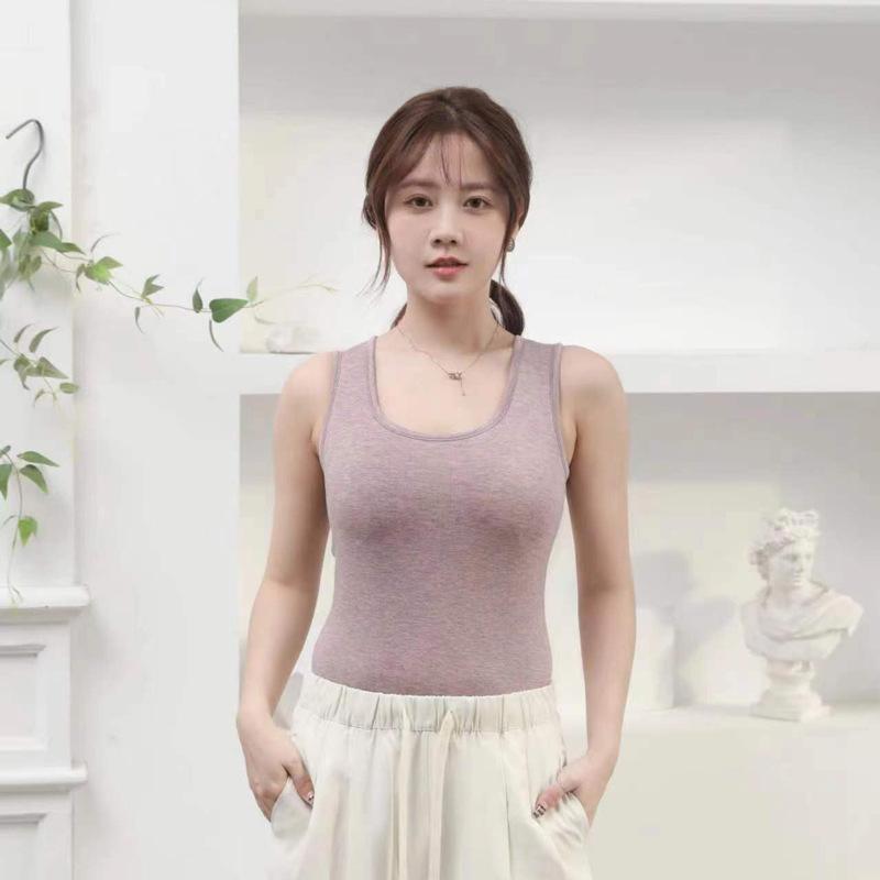 レディース インナー あったかベスト 肌着 トップス 保温性 ストレッチ性 伸縮性 ラウンドネック 部屋着 普段使い ブラック ピンク系 ベージュ系 秋冬2