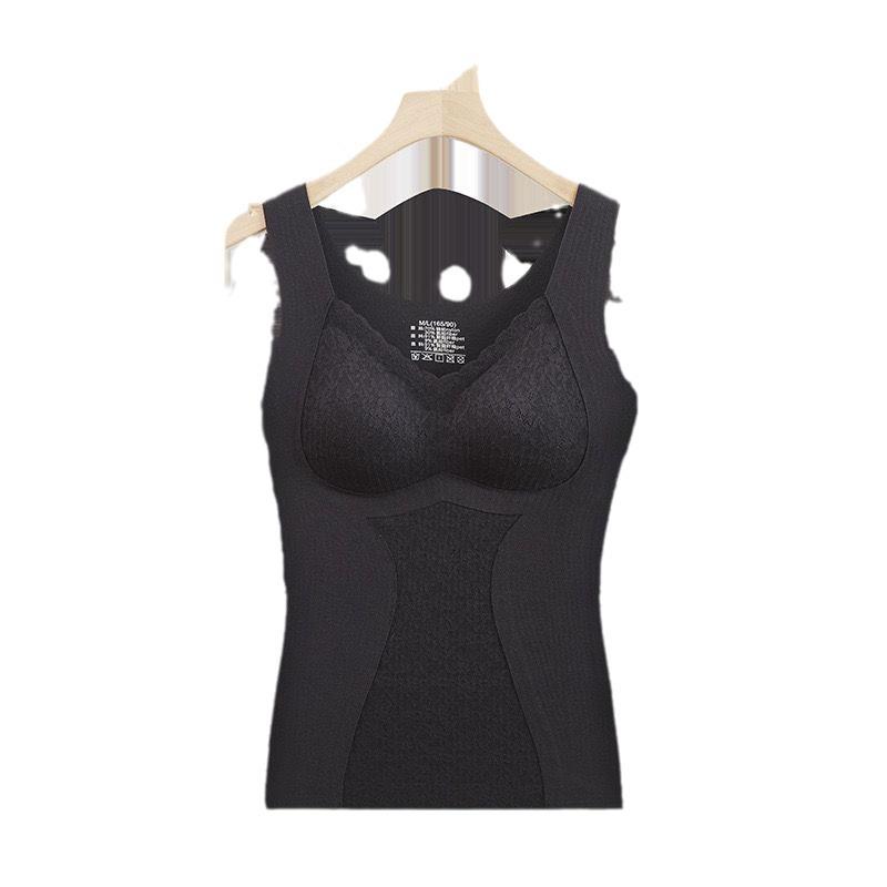 タンクトップ レディース Vネック カップ付き あったかインナー 防寒インナー 肌着 磨毛 ポリエステル 無地 ストレッチ 伸縮性 カフェオレ ブラウン ブラック ベージュ