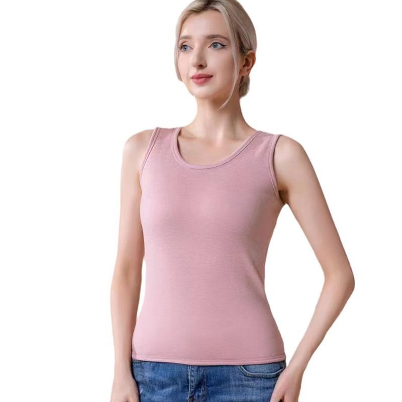 ベスト レディース 秋冬 ウール 裏起毛 あったかインナー 保温 肌着 女性 婦人 カップル ラウンドネック 防寒 部屋着 ルームウェア 普段使い 香草緑 荷花粉 香芋紫 檸檬黄