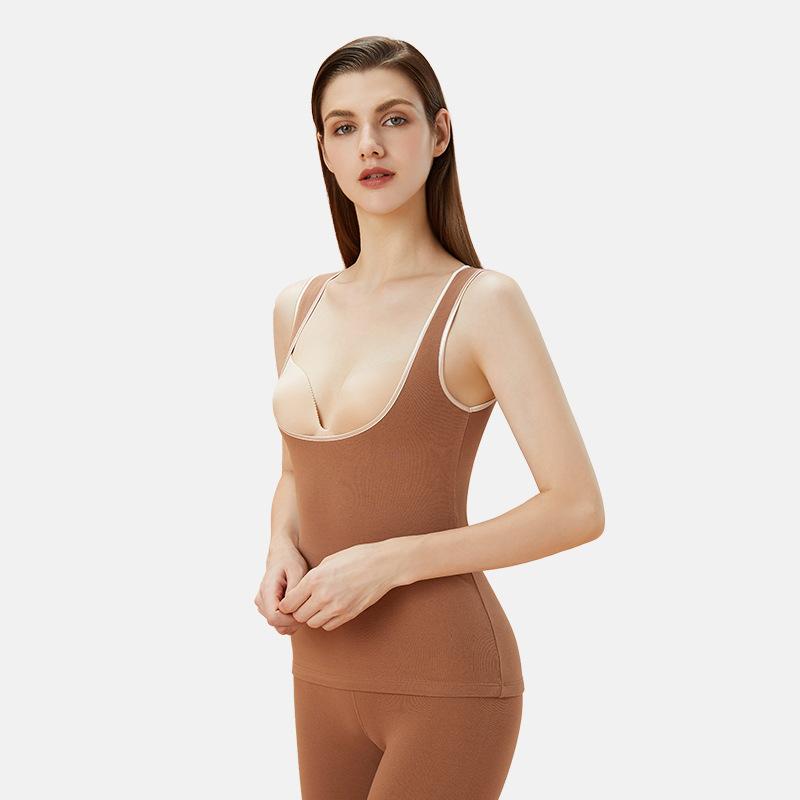 レディース インナー あったかインナー 裏起毛 防寒 肌着 ブラトップ カップ付き Uネック ノースリーブ 伸縮性 スリムフィット トップス 無地 黒 茶 灰 ピンク 緑 白