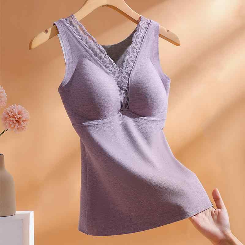 インナー レディース 秋冬 発熱 接触冷感 裏起毛 ブラトップ Vネック あったか 保温 肌着 下着 防寒 無地 薄手 部屋着 ルームウェア 寒さ対策