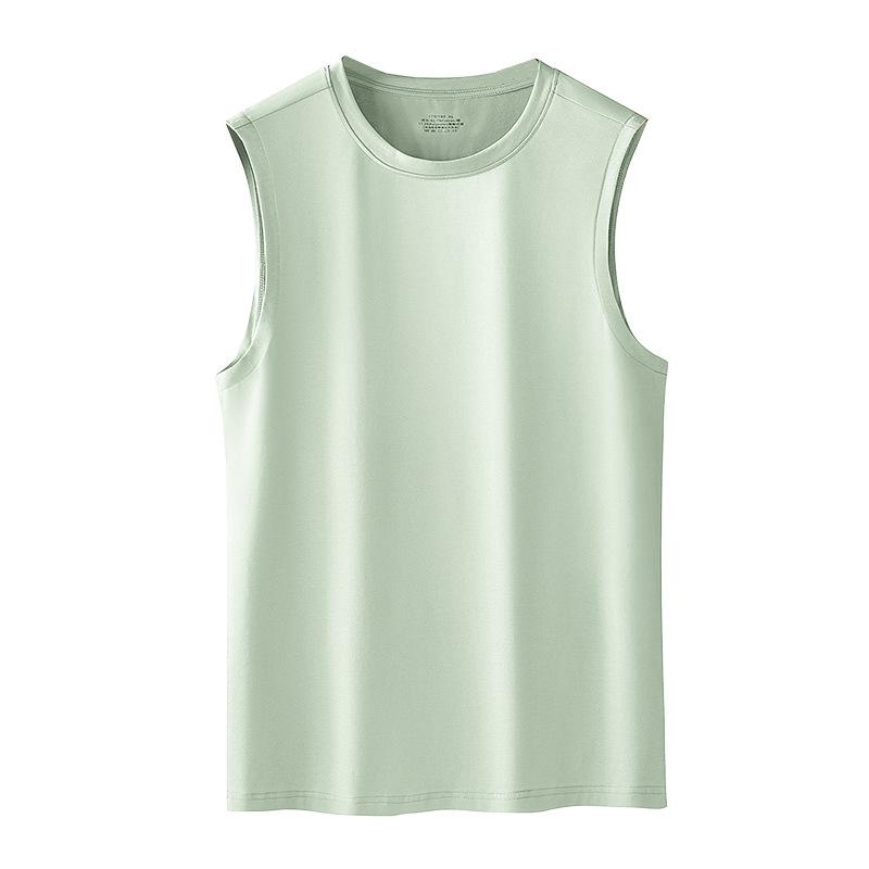 メンズ タンクトップ 男性用 シルクコットン混紡 秋冬 スポーツ インナー ラウンドネック ノースリーブ Tシャツ 白色 グレー 霜灰 晨霧ブルー 海沫緑 接触冷感 吸湿速乾 普段使い 部屋着