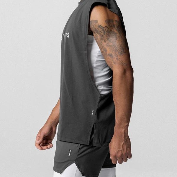 楽天ブリルビタンクトップ メンズ 男性用 コットン混紡 ゆったり 無地 スポーツ ラウンド裾 ブラック ホワイト ワインレッド グレー