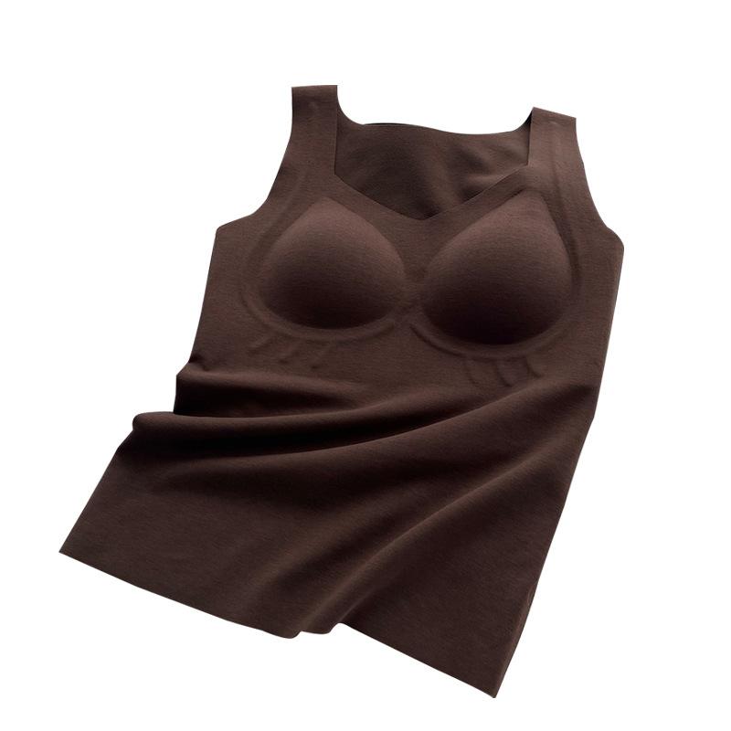 ベスト レディース 暖绒 保温 Vネック レーヨン 発熱 無地 肌着 ブラパッド付き 重ね着 あったか インナー 部屋着 M L
