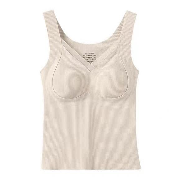 インナー レディース 保温ベスト カップ付き ブラトップ 一体型 秋冬 スリム Vネック ポリエステル あったか 暖か 部屋着 普段使い