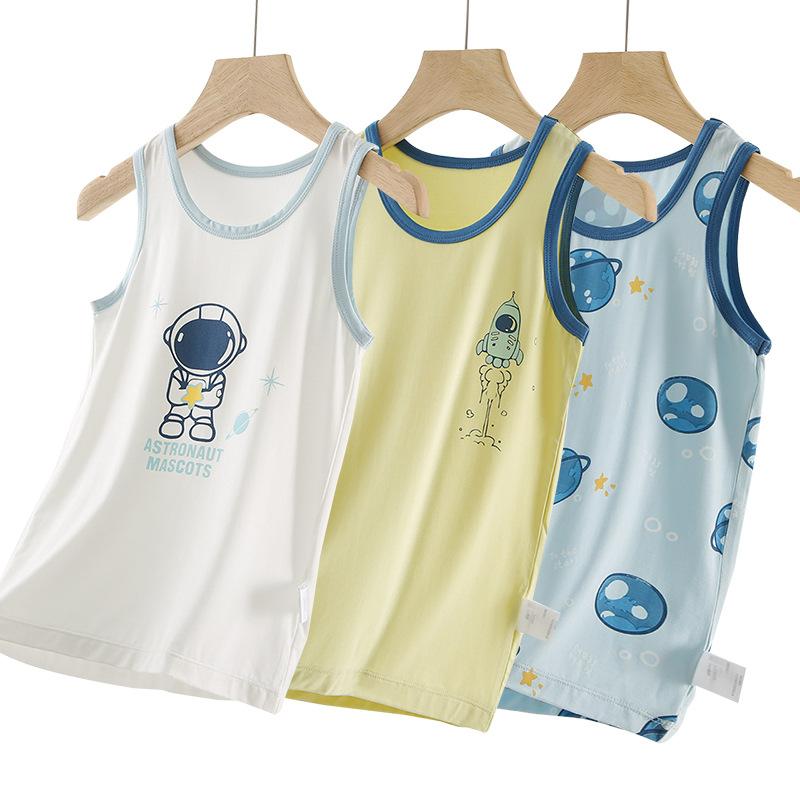 子供服 タンクトップ 男の子 ベビー 下着 トップス 薄手 ノースリーブ パジャマ モーダル 接触冷感 吸湿速乾 かわいい カートーン プリント 普段使い 部屋着