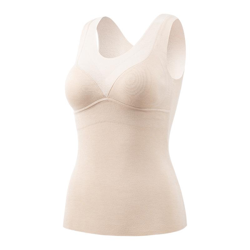 ベスト レディース 発熱 保温 Vネック 胸パッド付き 一体型 厚手 デシン あったか インナー 肌着 秋冬 静電気防止 腹巻 背中 冷え対策 ブラック ベージュ グレー2
