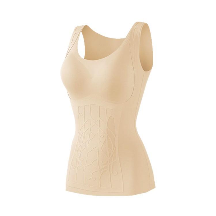 ベスト レディース 秋冬 立体 彫花 カップ付き 無縫製 腹部引き締め シェイプアップ 保温インナー ナイロン ブラック カーキ ベージュ パープル M L XL 2XL 3XL