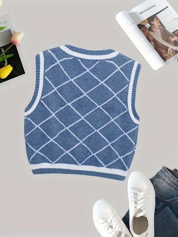 ニット レディース Vネック ニットベスト かわいい 菱形柄 アーガイル柄 プルオーバー ウール混紡 ゆったり 柔らかい 肌触り 伸縮性 おしゃれ レトロ 配色...