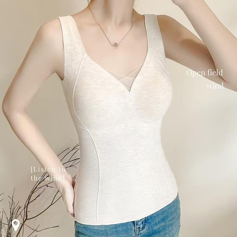 インナー レディース 保温ベスト Vネック ブラトップ カップ付き ノースリーブ スリム トップス 粘纤 無地 黒 ベージュ クリームイエロー 秋冬 厚手 部屋着 普段使い