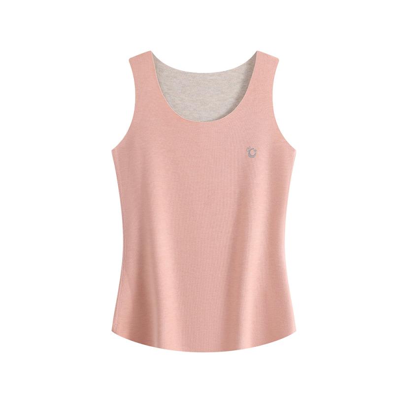 インナー レディース 保温インナー ベスト 女性用 防寒肌着 アクリル 絹混紡 シームレス あったかインナー 裏起毛 厚手 ラウンドネック 淡荷緑 沙石黒 天竺粉 芋泥紫 秋冬