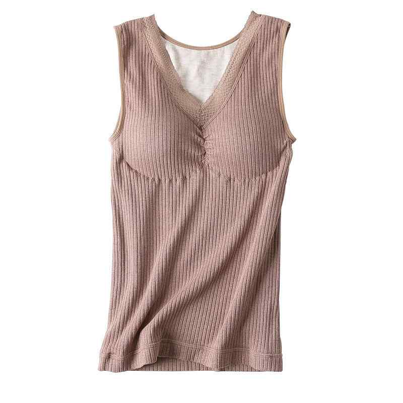 インナー レディース Vネック あったかインナー 保温インナー 防寒肌着 レース 伸縮性 裏起毛 ノースリーブ