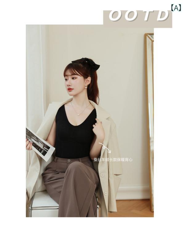 レディース 保温ベスト 防寒 インナーウェア カップ付き 肌着 ラウンドネック 婦人服 厚手 M L XL XXL ブラック パープル ベージュ ホワイト レッド