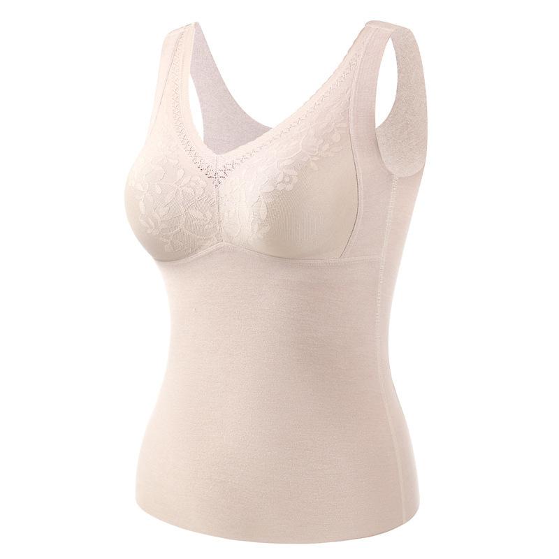 レディース 保温インナー ベスト Vネック 羊毛 接触温感 ブラトップ カップ付き 肌着 アクリル レーヨン 暖かい 秋冬 ブラウン グレー ブラック ベージュ2