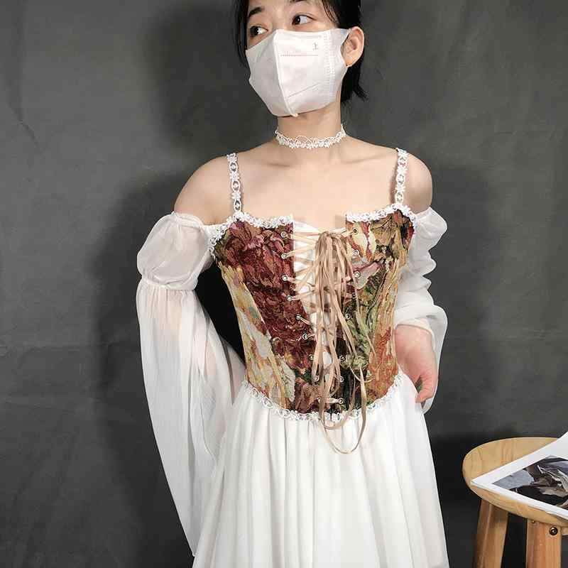 キャミソール レディース 法式 复古 油絵風 ビスチェ コルセット ウエストニッパー ポリエステル 補正下着 矯正下着 体型補正 細見え 着痩せ ...