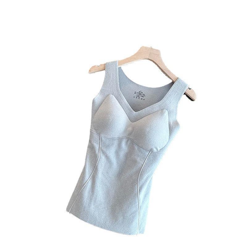 インナー レディース 秋冬 あったかインナー 裏起毛 防寒 Vネック ブラトップ カップ付き キャミソール 羊毛混 肌着 女性用 婦人 無地 シンプル ブラック ベージュ グレー グリーン