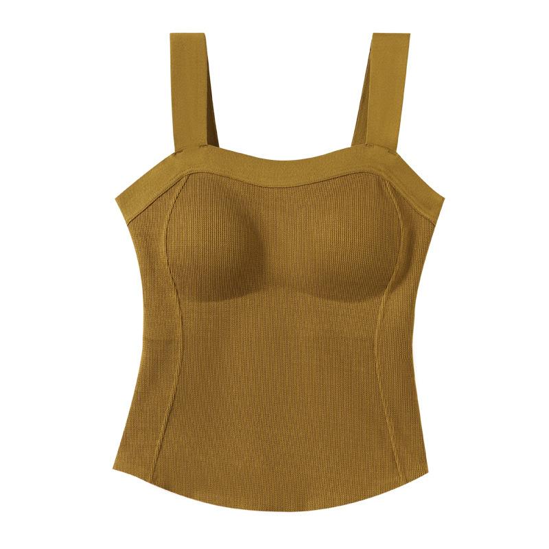 レディース 保温インナー ランニング型 カップ付き キャミソール 再生繊維 アクリル 無地 シャンパンカラー 浅咖啡色 接触冷感 M L 厚手 防寒 あったか