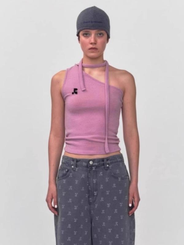 タンクトップ レディース ニットキャミソール ピンク系 ネイビー ブルー ノースリーブ ショート丈 トッ..