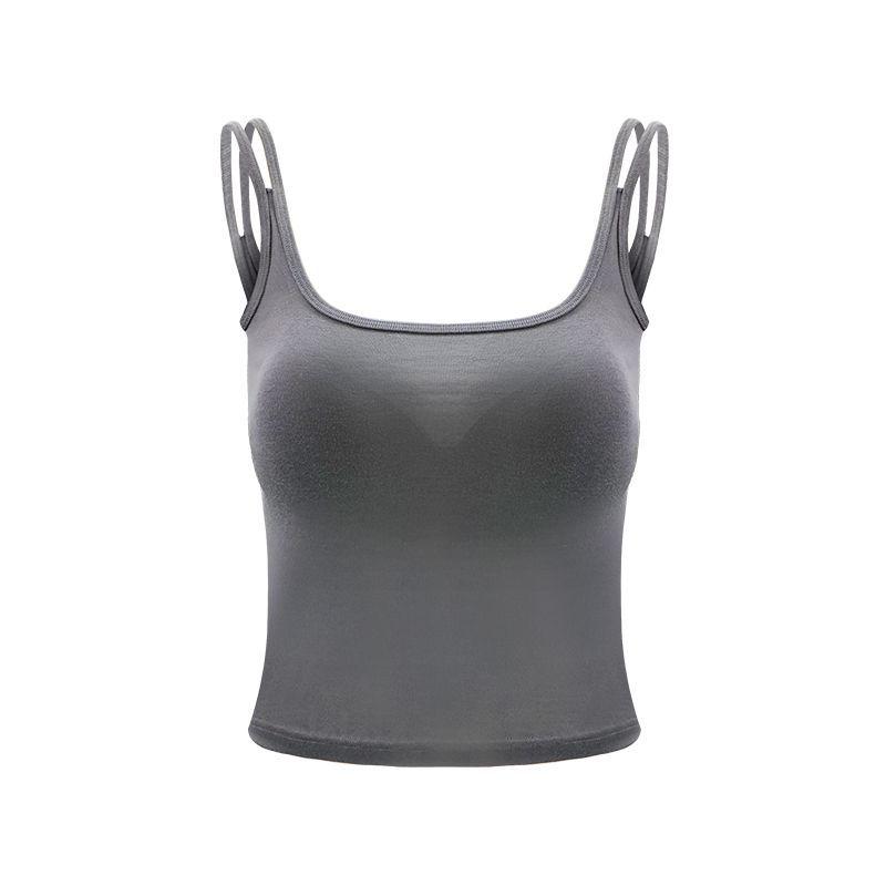 タンクトップ レディース 一体型カップ付き 桑蚕糸 細ストラップ 薄手 夏ニット 肌着 接触冷感 吸湿速乾 快適 インナー 春夏