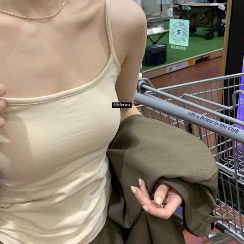 キャミソール レディース 秋冬 スクエアネック カップ付き コットン 保温性 親肌着 トップス インナーウェア アンダーウェア 杏色 グレー ブラック コーヒー 80-125斤